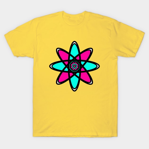 Pink and Aqua Blue Atom T-Shirt by ArtsoftheHeart